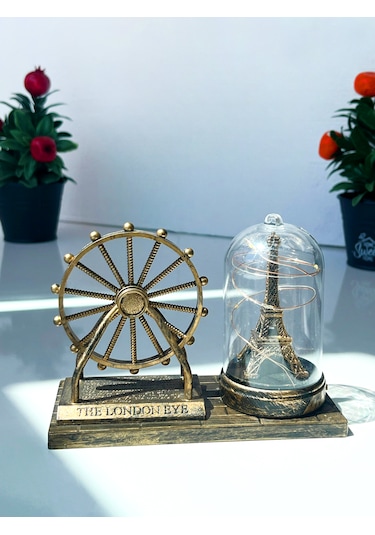 Yel Değirmeni Ve Eyfel Kulesi Cam Küreli Masaüstü Biblo Hediye