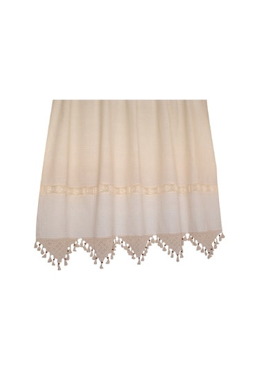 Buldan Perde Kalın Kumaş El Işi Dantelli Keten Dokuma Güneşlik