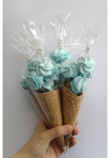 Süt Çocuk Kornet Külah Beze 24 Adet Mavi