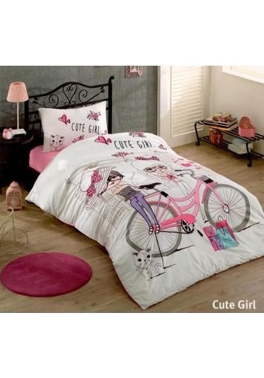 Beyaz Cute Girls Tek Kişilik Ranforce Nevresim Takımı