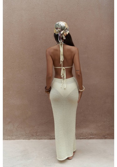 Pangestu Üçgen Sarı Crop Etek Triko Takım Sarı