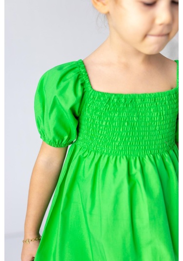 Zeyland Kız Çocuk Balon Kollu Gipeli Dokuma Elbise-yesıl Yeşil
