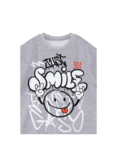 Denokids Just Smile Erkek Çocuk Gri Sweatshirt