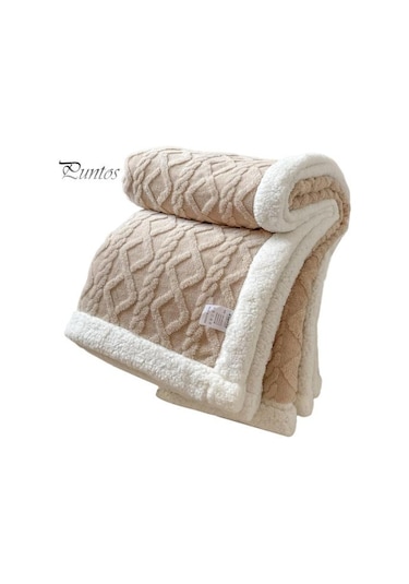 Kış Kalınlaştırılmış Battaniye Çift Taraflı Tüylü Peluş Çift Katmanlı 3d Jakarlı Düz Renk Sıcak Battaniye Açık Kahve