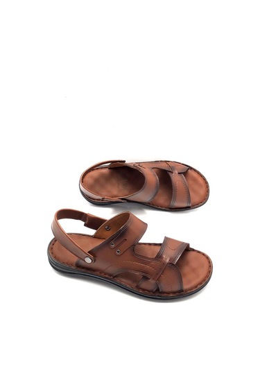 Deritarz Hakiki Deri Tam Ortopedik Masajlıtaba Erkek Sandalet Taba