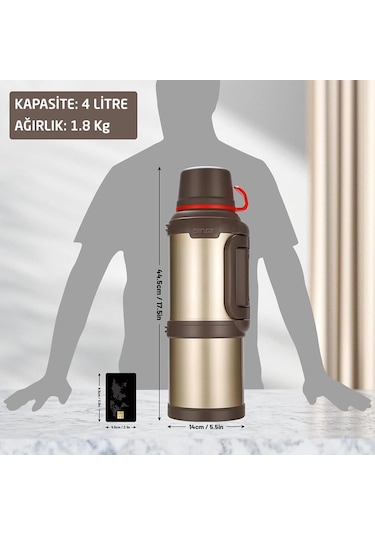6272 Travel Pot Çelik Termos 4 Litre - Altın Altın