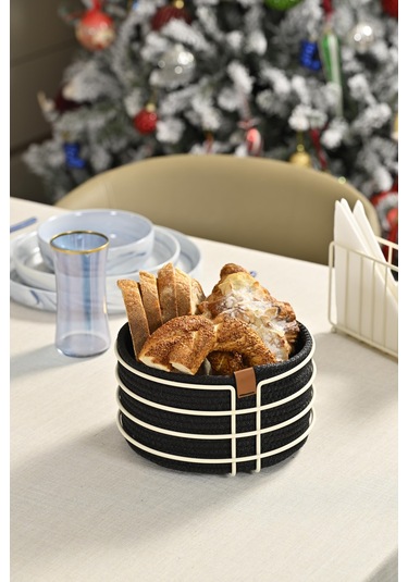 Bej Yuvarlak Ekmek Sepeti Şık,ekmeklik Siyah Hasır Örmeli Makrome-çok Amaçlı Metal Paslanmaz Beyaz