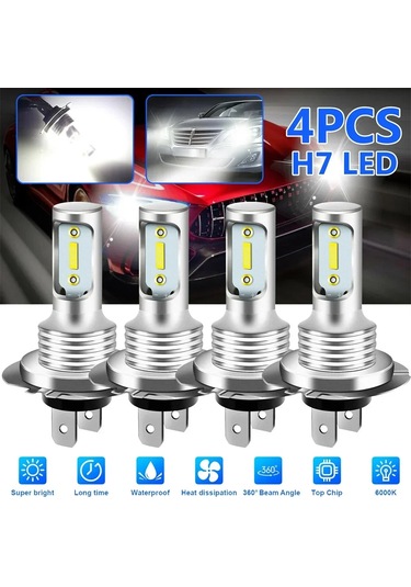 4 Adet H7 Led Far Ampuller Yüksek Düşük Işın 6000k Süper Beyaz Işıklar Araba Sis 6500k H4/9003/hb2 Hi/lo 1 Piece Set