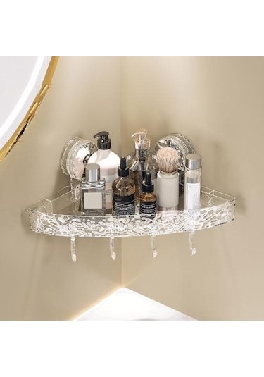 Şeffaf Depolama Rafı Üçgen Şekli Vantuz Duş Caddy Hızlı Drenaj Depolama Rafı Mutfak Şeffaf