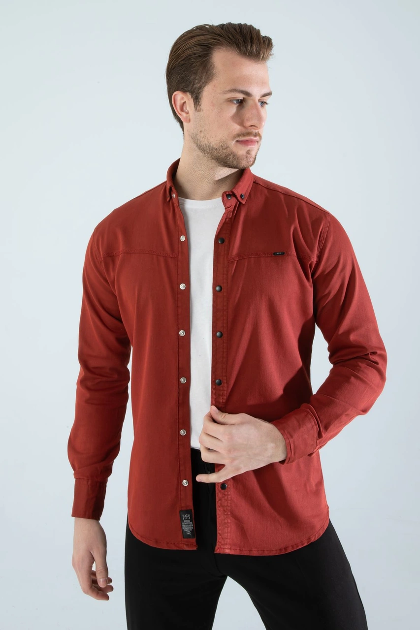 Slim Fit Erkek Cepsiz Kot Gömlek Kiremit