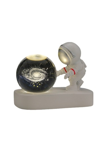 Soulader Astronot Figürlü Kristal Küre Dekoratif Masa Lambası Işık Efektli Gece Aydınlatması Modern Oda Süsü Kahverengi