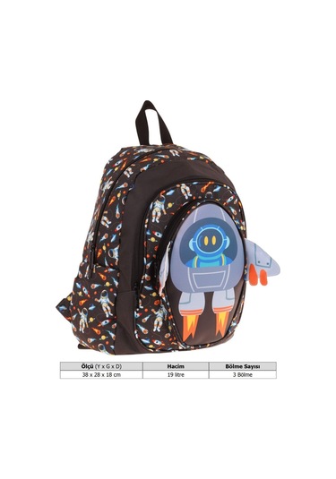 Kaukko Kids Üç Gözlü Erkek Çocuk Okul Sırt Çantası 3d Roket Detaylı - L5264 Siyah