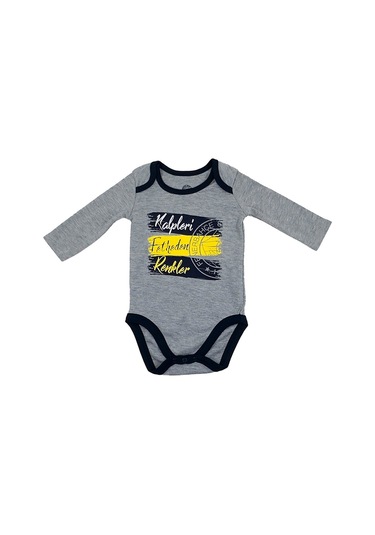 Fenerbahçe Lisanslı Kişiye Özel Kalpleri Fetheden Renkler Bebek Body Zıbın Hediyelik Ahşap Kutulu Gri