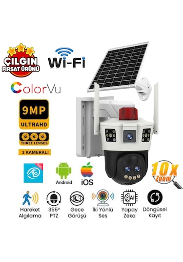 O-kam 7050 3mp+3mp 6mp 10x Optik Zoom Wi-fi Solar Panelli 2 Lens Alert Ptz