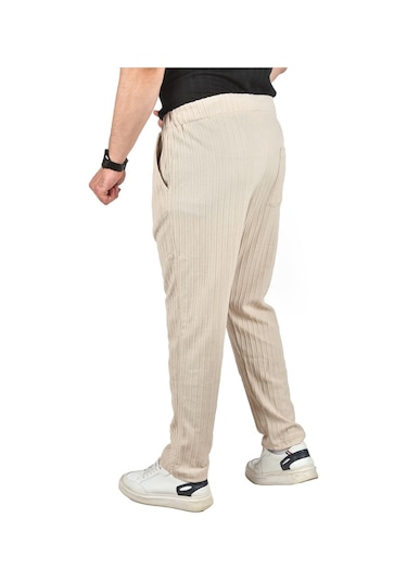 Deepsea Erkek Bej Rahat Kesim Örme Kumaş Beli Lastikli İnce Spor Pantolon 2502216 Bej