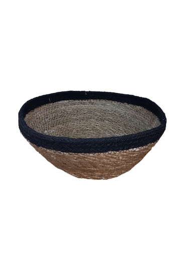 Sever Hasır Örgü Çok Amaçlı Sepet 24 CM Kahverengi - Siyah