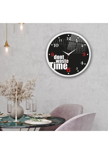 Decorita Cam Saat | Don't Waste Time Black | Çap40cm Çok Renkli