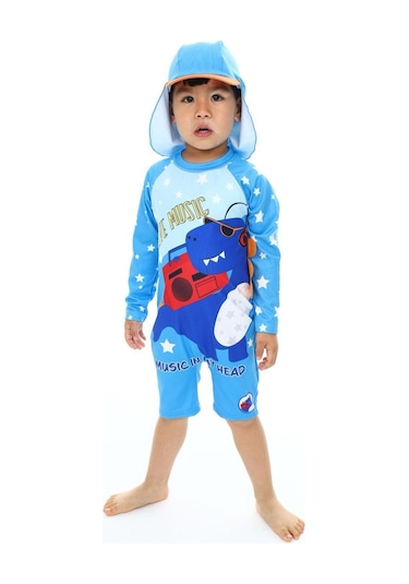 My Kids Wear Şapkalı Fermuarlı Uzun Kollu Mayo Kiremit