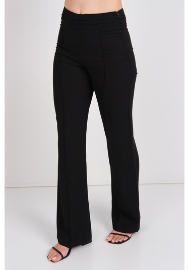 Moda İlgi Kadın Yüksek Bel İspanyol Paça Pantolon 4042 Siyah Siyah