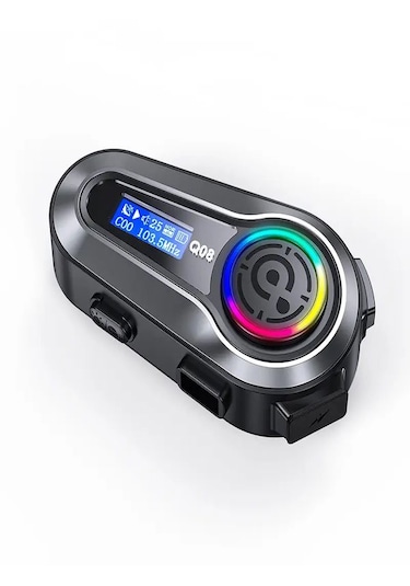 Q008 Lcd Fm Radio Eq Ses Ipx6 Su Geçirmez Rgb Işıklı Bluetooth Motosiklet Kask Kulaklığı