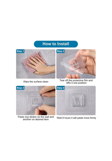 Pufai Çift Taraflı Yapışkanlı Şeffaf Askı Askılık 40 Set 80 Parç Şeffaf