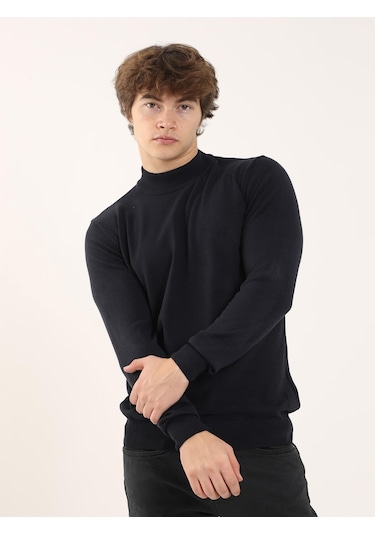 Dufy Lacivert Erkek Slim Fit Yarım Balıkçı Yaka Triko - 91097 Lacivert