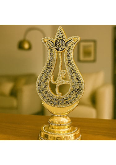 Lale Motifli Gümüş Ve Gold Taşlı Esmaül Hüsna Biblo 27x12