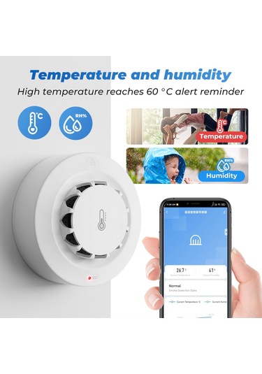 Lemestar Akıllı Duman Dedektörü - Wifi/bt Bağlantılı, Sıcaklık/nem Ölçer, 80db Alarm, Uzaktan Bildirim, Google Home Uyumlu