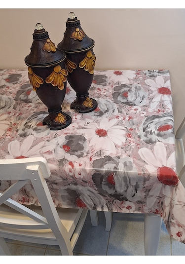 Elyaflı Pvc Muşamba - Desenli Silinebilir Masa Örtüsü Kahverenği Mrl100 Gri