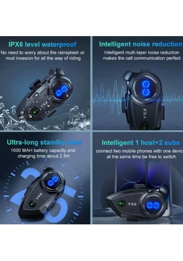 Y5x Rgb Işıklı Intercom 5 Kişi Bağlantılı 1000mah Motosiklet Bluetooth Kulaklık Seti