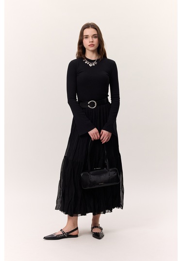 Crush Piliseli Uzun Etek Siyah Siyah