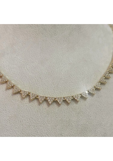 Vıp Seri Zirkon Taşlı Üçgen Kolye Gold Gold