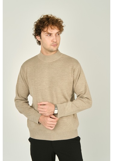 Ateş Triko Erkek Yarım Balıkçı Yaka Yün Kazak 6091024 Bej Bej