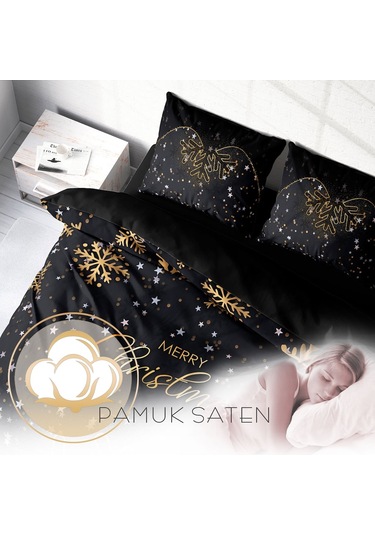 Monohome Yılbaşı Süsü Merry Christmas Çift Kişilik 3D Nevresim Ta (519354419) Siyah