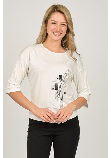 Sistas Kadın Desenli Bluz 6690208 Ekru-Ekru