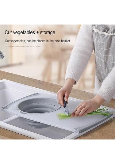 Mutfak Masası Esnek Kesme Tahtası Silikon Katlanır Tahliye Sepeti Pişirme Depolama Mutfak Eşyaları Çıkar Kevset Seti Çizme Blokları Açık Gri