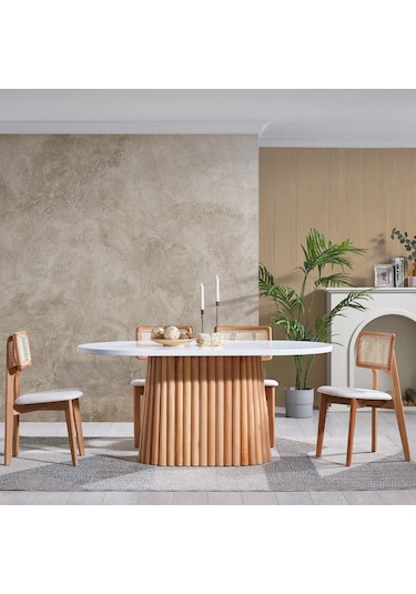 Zeus Hazeranlı Hasırlı Model Ahşap Bohem Sandalye Natural - Beyaz