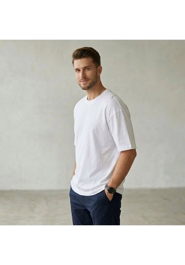 Erkek Basic Oversize Tişört Beyaz