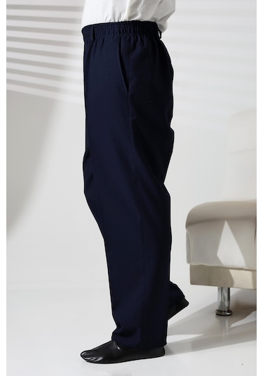 Erkek Beli Lastikli Cepli Hac Ve Umre Kışlık Yün Efektli Şalvar Pantolon - Lacivert İsr Lacivert