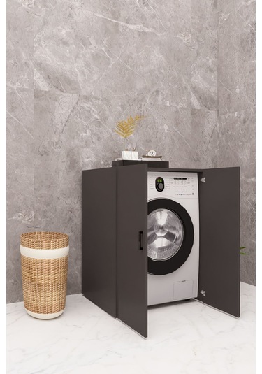 Mdf Çamaşır Makinesi Dolabı Kapaklı Antrasit