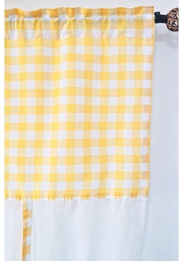 Naturel Potlu Ekose Tül Perde Retro Sarı