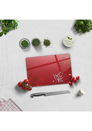 Decorita Cam Kesme Tahtası|Happy NewYearKırmızı|20cm x 30cm