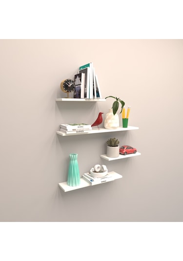 Rafkestir 4 Lü Gizli Bağlantılı Raf Set ( 80 - 60 - 40 - 40 ) Beyaz ( Parla