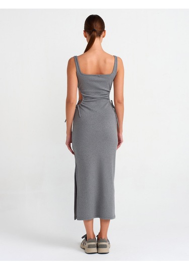 Dilvin Pencere Detaylı Uzun Elbise 101a91106 Antrasit