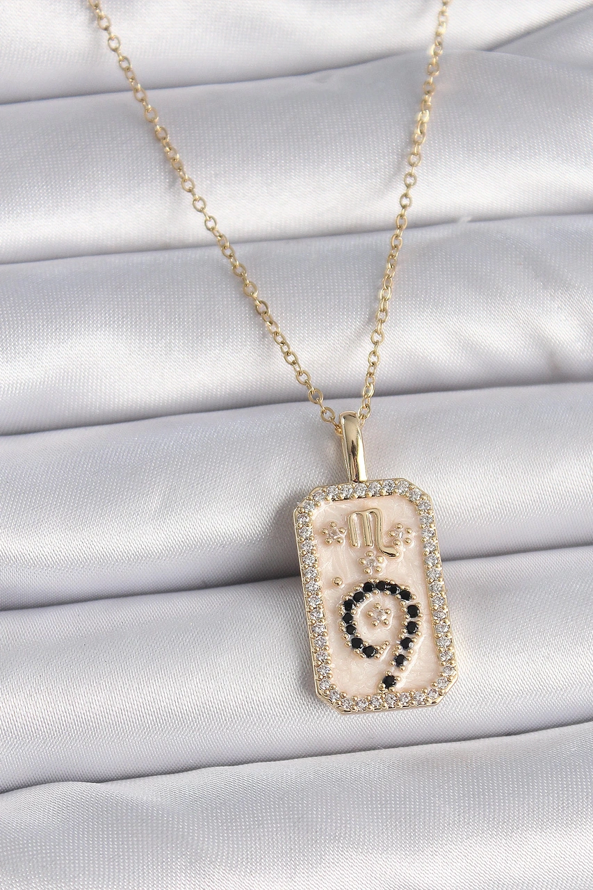 Dodes 316l Çelik Gold Renk Zincir Akrep Burcu Zirkon Taşlı Kadın Kolye Tg27bko9465 Çok renkli