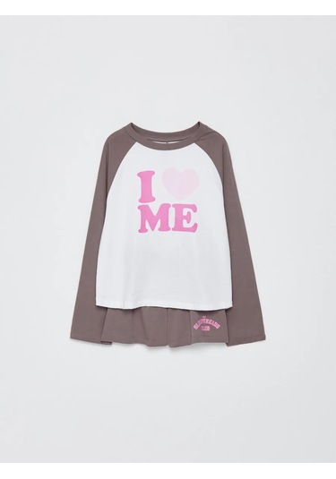 Sela Baskılı Pamuklu Şortlu Oversize Pijama 465730123 AÇIK GRİ