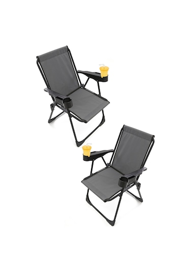 Silva 2 Adet Kamp Sandalyesi Bardaklıklı - Gri