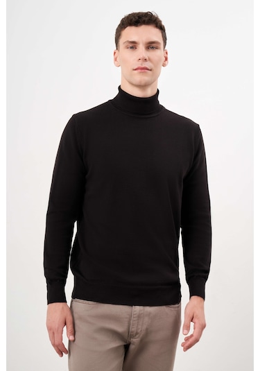 Morven Erkek Siyah Basic Balıkçı Yaka Dynamic Fit Rahat Kesim Triko 26kc017002001 Siyah Siyah