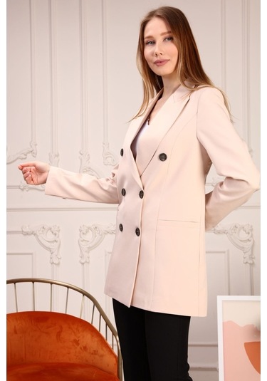Aymeravm - Düğmeli Kadın Ceket - Rssm2604Ga Pudra