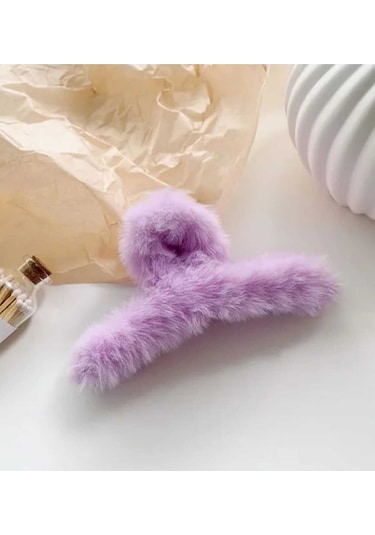 Peluş Yumuşak Tüylü Mandal Toka Lila